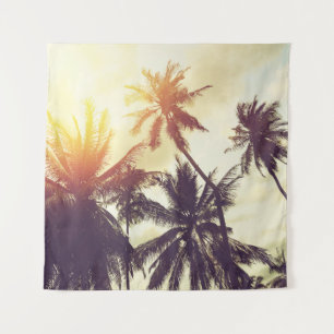 Tropischer Sonnenuntergang: Palme Silhouette Vinta Wandteppich