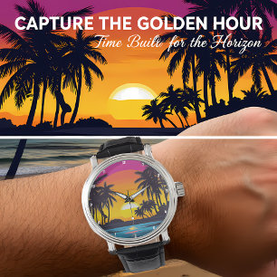 Tropischer Sonnenuntergang Palmenstrand Armbanduhr