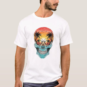 Tropischer Sonnenuntergang-Schädel   Strandpalme O T-Shirt