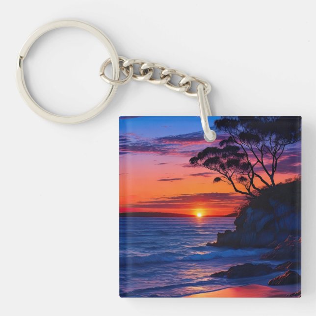 Tropischer Sonnenuntergang Schlüsselanhänger (Vorderseite)