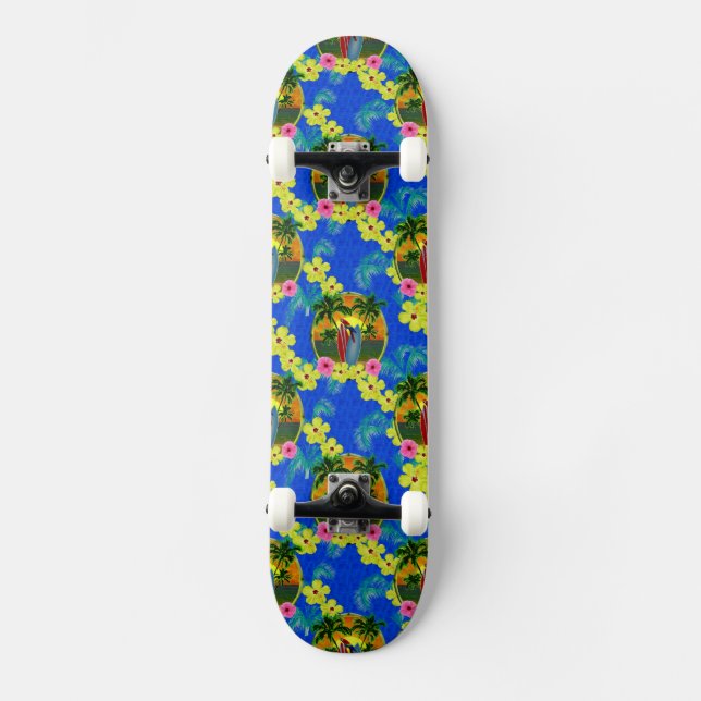 Tropischer Sonnenuntergang Skateboard (Vorderseite)