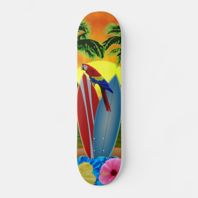 Tropischer Sonnenuntergang Skateboard (Vorderseite)