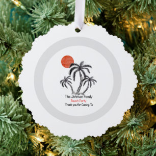 Tropischer Sonnenuntergang Strand Palme Familienur Ornament Karte