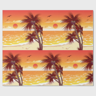 Tropischer Sonnenuntergang Strand Palmen Insel Geschenkpapier