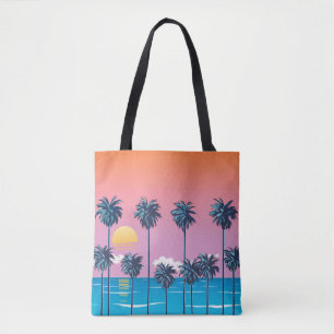 Tropischer Sonnenuntergang: Vintage Beach Illustra