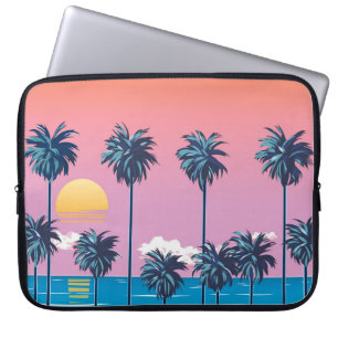 Tropischer Sonnenuntergang: Vintage Beach Illustra Laptopschutzhülle