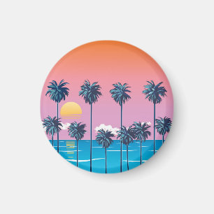 Tropischer Sonnenuntergang: Vintage Beach Illustra Magnet