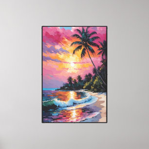 Tropischer Sonnenuntergangsstrand mit Palmen – Abs Leinwanddruck