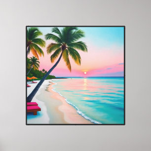 Tropischer Sonnenuntergangsstrand mit Palmen Leinwanddruck