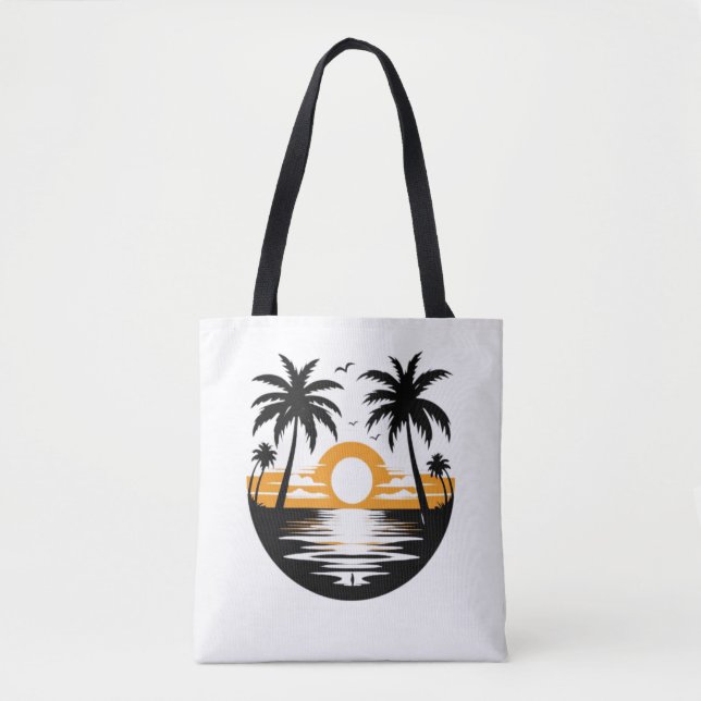 Tropischer Sonnenuntergangsstrand mit Palmen-Silho (Vorderseite)