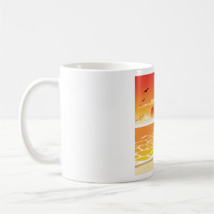 Tropischer Sonnenuntergangsstrand Palmeninsel Kaffeetasse