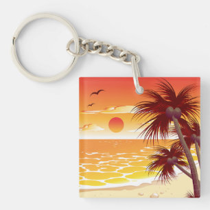 Tropischer Sonnenuntergangsstrand Palmeninsel Schlüsselanhänger