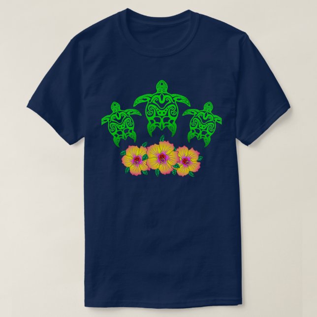Tropischer Stamm Hawaii Grüne Meeresschildkröte H T-Shirt (Design vorne)