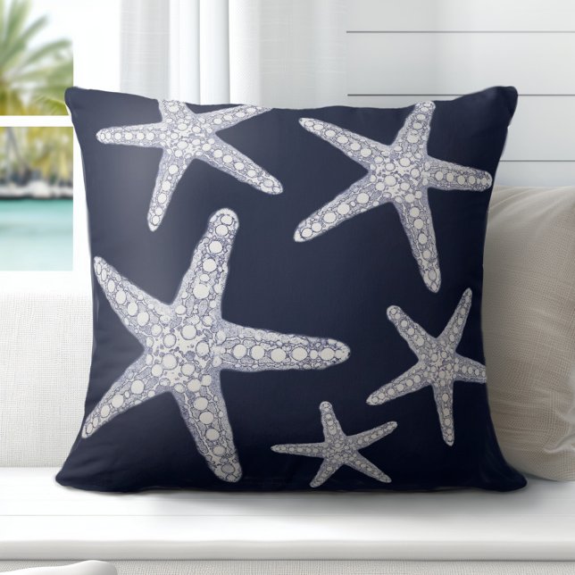 Tropischer Starfish Navy Blauer Kissen (Discover Gorgeous Coastal Throw Pillows by Totally Coast.)
