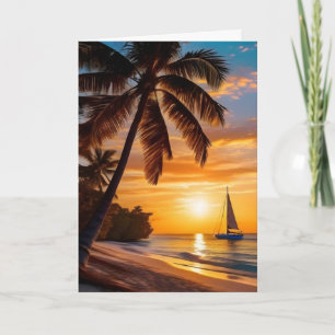 Tropischer Strand am Sonnenuntergang Vatertag Karte