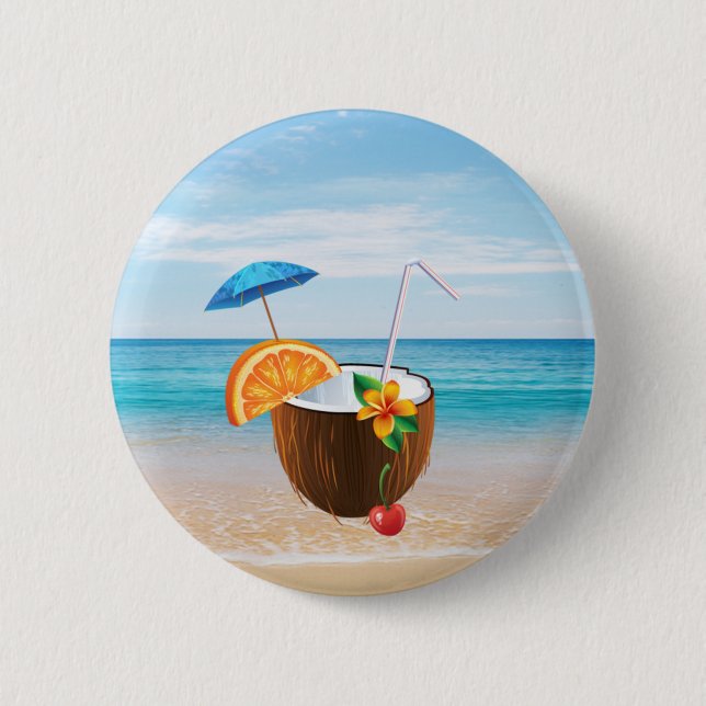 Tropischer Strand, Blauer Himmel, Ozean Sand, Coco Button (Vorderseite)
