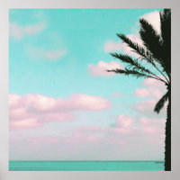 Tropischer Strand, Blick aufs Meer, rosa Wolken, P