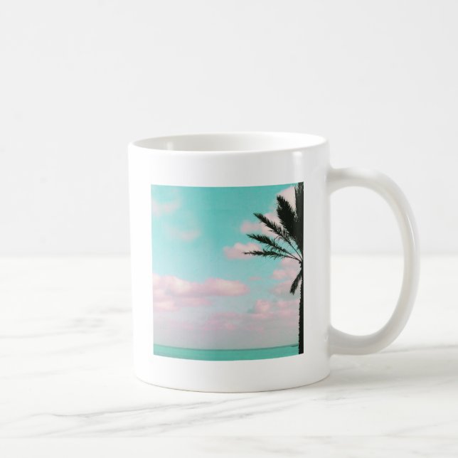 Tropischer Strand, Blick aufs Meer, rosa Wolken, P Tasse (Rechts)