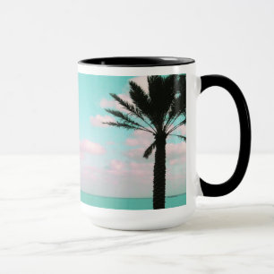 Tropischer Strand, Blick aufs Meer, rosa Wolken, P Tasse