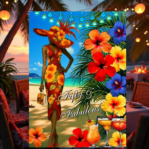 Tropischer Strand Fabelhafte 50 Geburtstag Hibisku Einladung