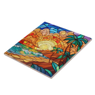 Tropischer Strand Festhalten an Glaskunst Fliese