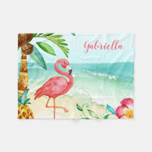 Tropischer Strand Flamingo Personalisiert Fleecedecke