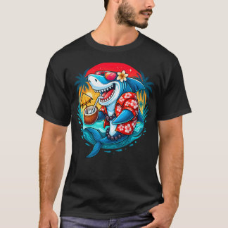 Tropischer Strand Hai Kokosnuss Getränk Sommer T-Shirt