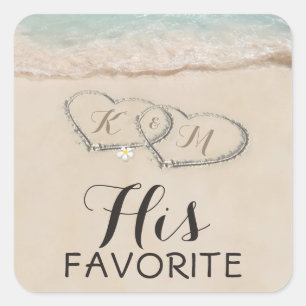 Tropischer Strand Herz Ufer Hochzeit Sein Favori Quadratischer Aufkleber