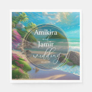 Tropischer Strand Hintergrund Faux Glitter Hochzei Serviette
