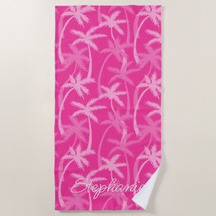 Tropischer Strand Hot Pink Palmenbaum Monogramm Strandtuch