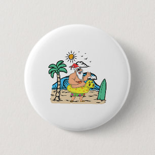 Tropischer Strand Lustiger Weihnachtsmann Xmas Som Button