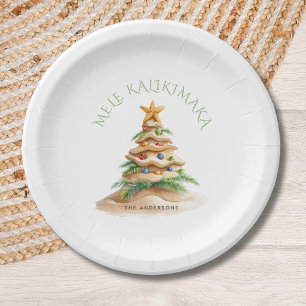 Tropischer Strand Mele Kalikimaka Weihnachtsbaum Pappteller