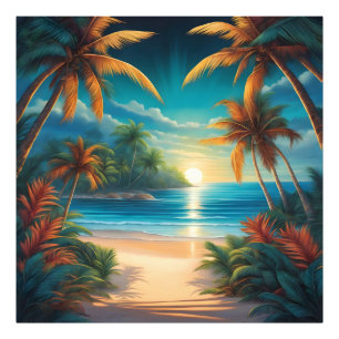 Tropischer Strand mit Palmen Fotodruck