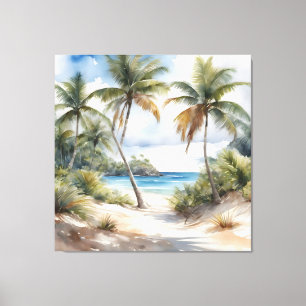 Tropischer Strand mit Palmen Leinwanddruck