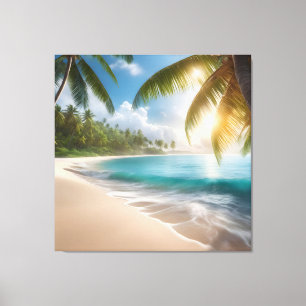 Tropischer Strand mit Palmen Leinwanddruck