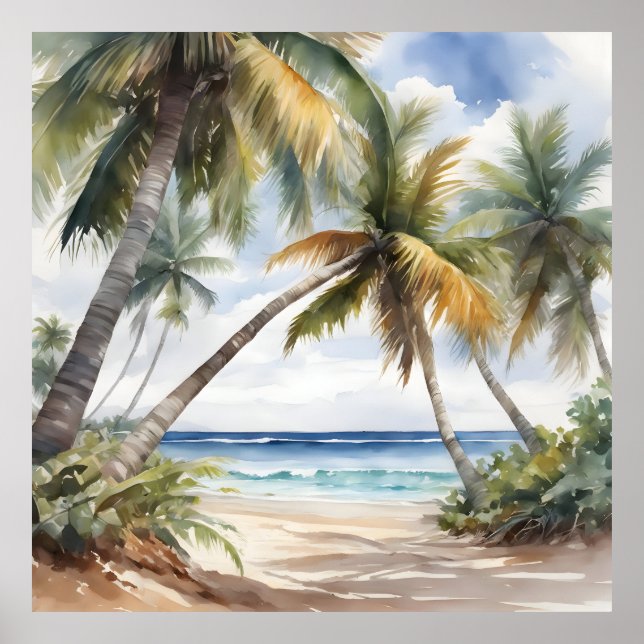 Tropischer Strand mit Palmen Poster (Vorne)