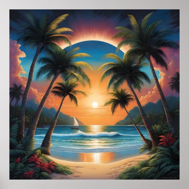Tropischer Strand mit Palmen Poster (Vorne)
