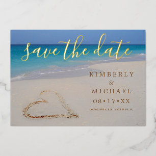 Tropischer Strand mit Sandstrand Save the Date Folieneinladung