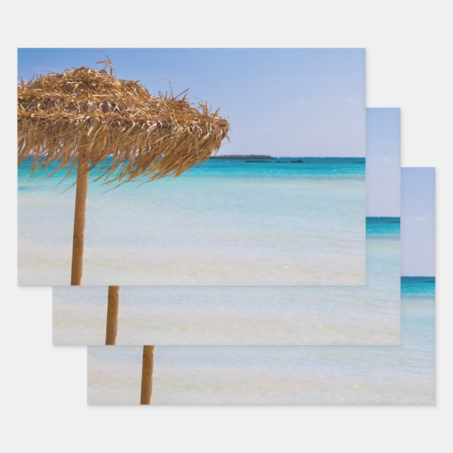 Tropischer Strand mit Strohdachschirm Geschenkpapier Set (Set)
