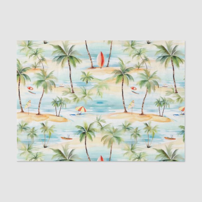 Tropischer Strand mit Surfbrettern Seidenpapier (Vorderseite)