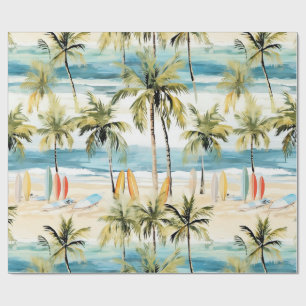 Tropischer Strand mit Surfbrettern und Umschlagpap Geschenkpapier