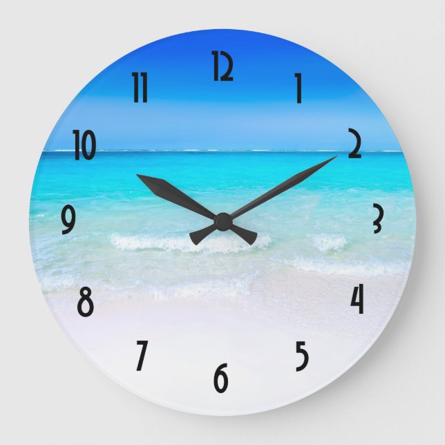 Tropischer Strand mit türkisblauem Meer Große Wanduhr (Vorderseite)
