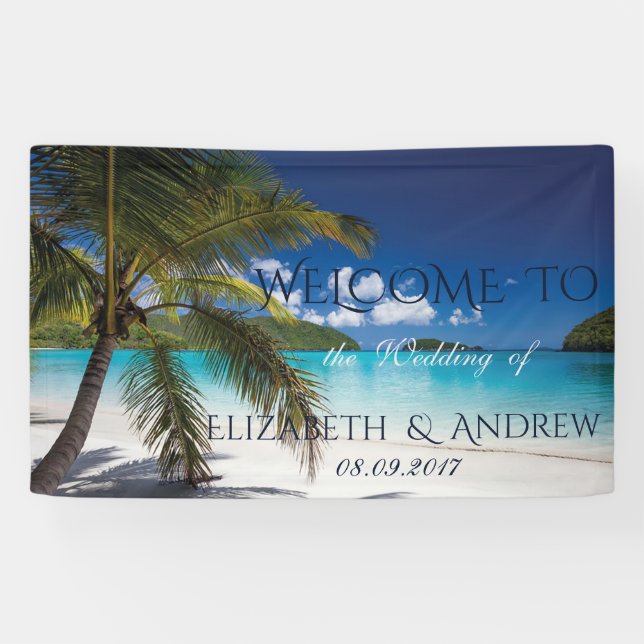 Tropischer Strand, Palm, Sand Hochzeitsbanner Banner (Horizontal)