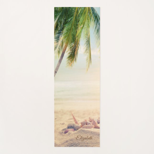 Tropischer Strand, Palm, Sand, Muscheln - Personal Yogamatte (Vorderseite)