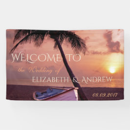 Tropischer Strand, Palm, Sonnenuntergang, Bootssai Banner
