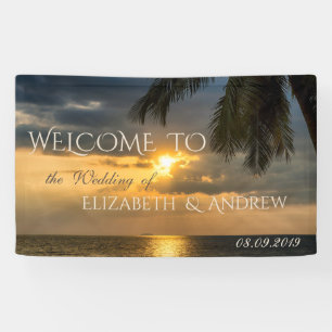 Tropischer Strand, Palm, Sonnenuntergang, Hochzeit Banner