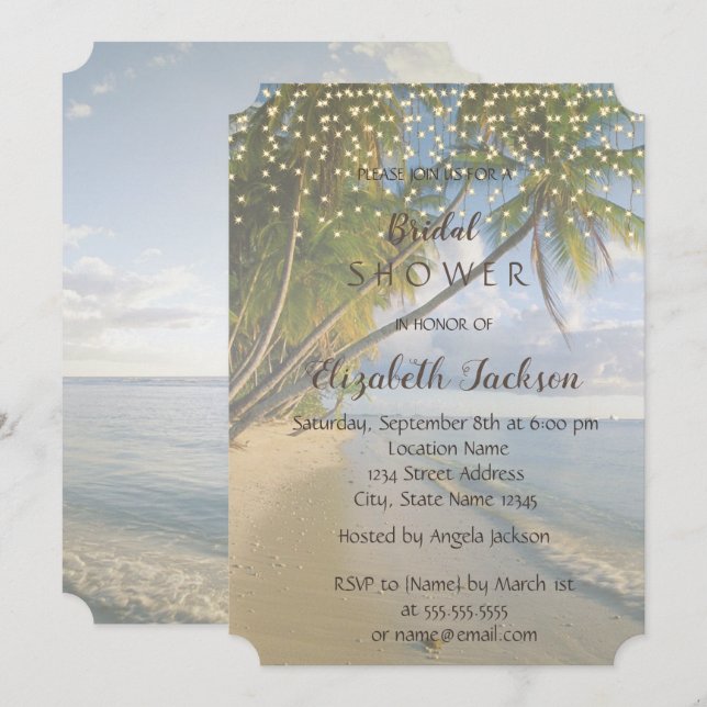 Tropischer Strand, Palm, Strandlichter Brautparty Einladung (Vorne/Hinten)