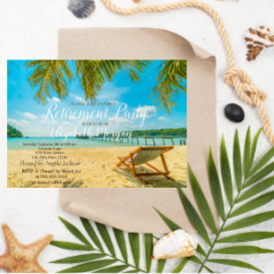 Tropischer Strand, Palme, Sessel Rentnerparty Einladung