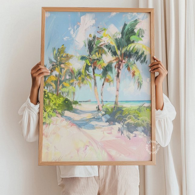 Tropischer Strand Palmen Poster Druck (Tropical Beach Palm Trees Poster Print Painting – Coastal Wall Art, Ocean Landscape Decor, Summer Be)