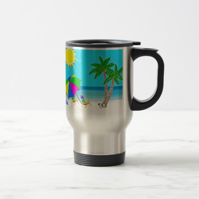 Tropischer Strand-personalisierte Reisebecher (Rechts)